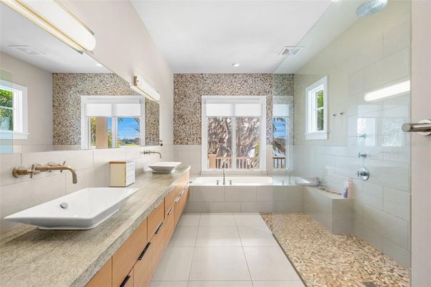 Bathroom, Dual Sink Vanities, Glass Shower, Interior, Recessed Lighting