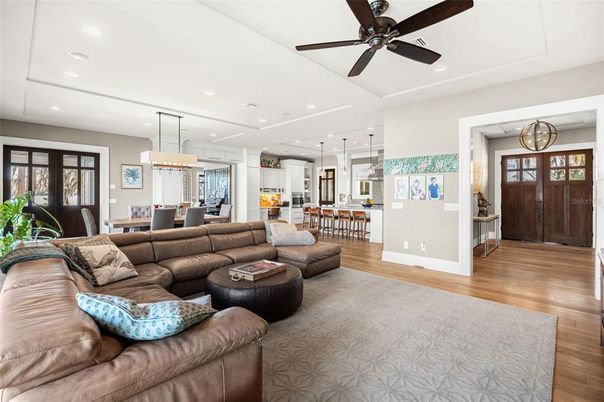 Dining room, Interior, Kitchen, Living room, Pendant Lights, Recessed Lighting, Wood Texture Flooring