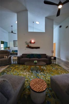 Interior, Living room, Pendant Lights, Recessed Lighting, Wood Texture Flooring