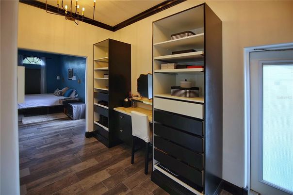 Bedroom, Home Office, Interior, Pendant Lights, Wood Texture Flooring