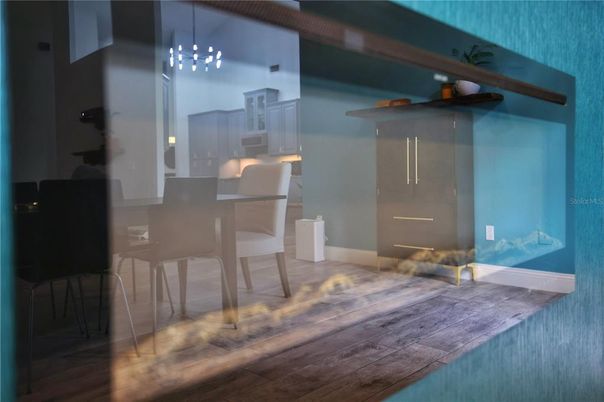 Dining room, Interior, Pendant Lights, Wood Texture Flooring