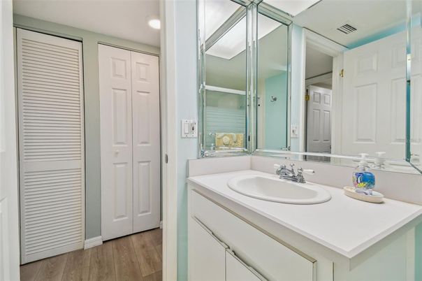 Bathroom, Interior, Recessed Lighting, Wood Texture Flooring