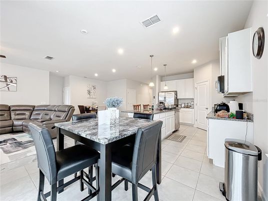 Dining room, Interior, Kitchen, Living room, Pendant Lights, Recessed Lighting, Stainless Steel Appliances