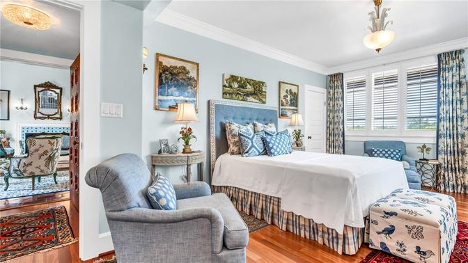 Bedroom, Fireplace, Interior, Wood Texture Flooring