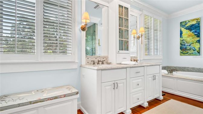 Bathroom, Dual Sink Vanities, Interior, Wood Texture Flooring
