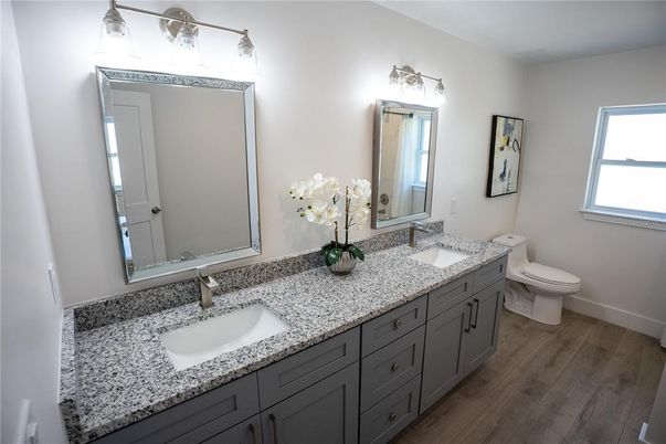 Bathroom, Dual Sink Vanities, Interior, Wood Texture Flooring