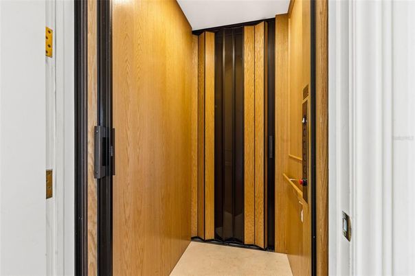 Elevator, Interior, Wooden Walls