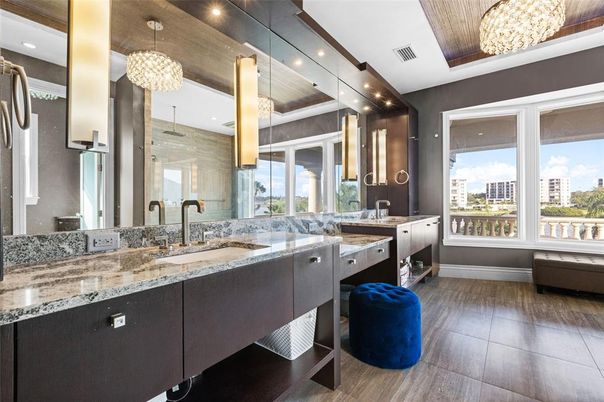 Bathroom, Dual Sink Vanities, Interior, Pendant Lights, Recessed Lighting