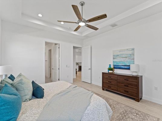Bedroom, Interior, Recessed Lighting, Wood Texture Flooring