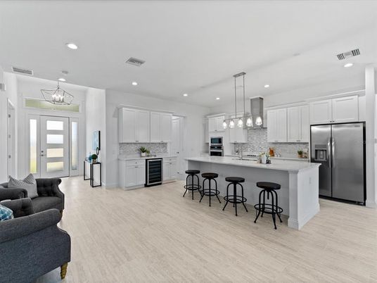 Interior, Kitchen, Living room, Pendant Lights, Recessed Lighting, Stainless Steel Appliances, Wood Texture Flooring