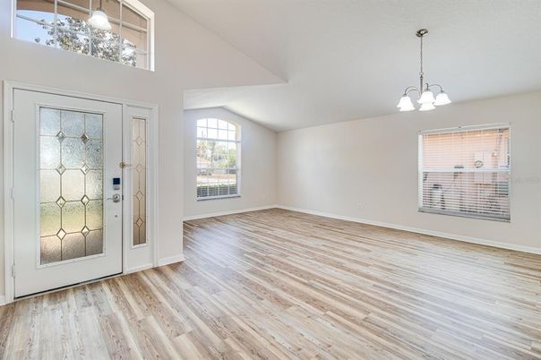Chandelier, Empty room, Interior, Pendant Lights, Wood Texture Flooring