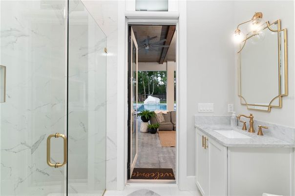 Bathroom, Glass Shower, Interior, Marble Walls