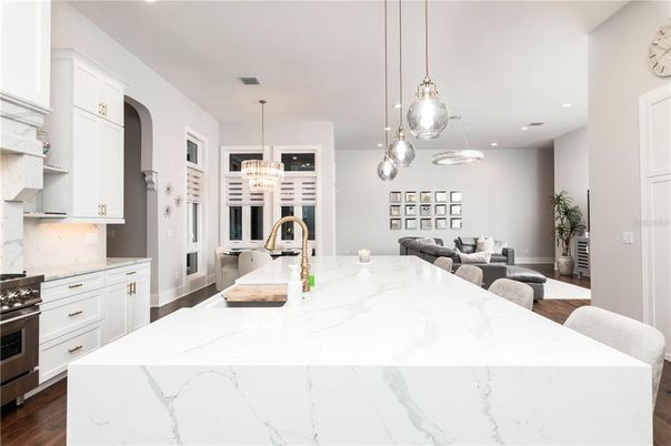 Interior, Kitchen, Living room, Pendant Lights, Recessed Lighting, Stainless Steel Appliances, Wood Texture Flooring