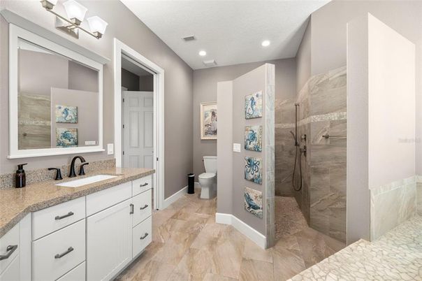 Bathroom, Glass Shower, Interior, Recessed Lighting