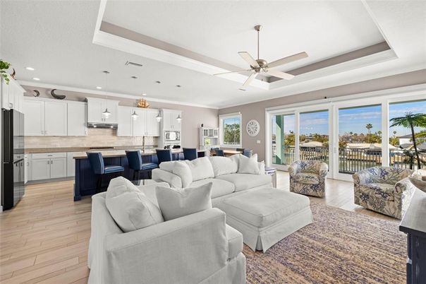 Interior, Kitchen, Living room, Pendant Lights, Recessed Lighting, Stainless Steel Appliances, Wood Texture Flooring