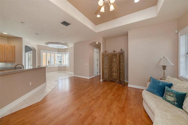 Interior, Kitchen, Living room, Recessed Lighting, Wood Texture Flooring