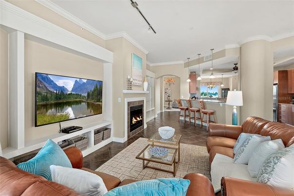 Dining room, Fireplace, Interior, Kitchen, Living room, Pendant Lights