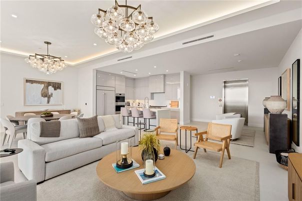 Chandelier, Dining room, Interior, Kitchen, Living room, Pendant Lights, Recessed Lighting, Stainless Steel Appliances