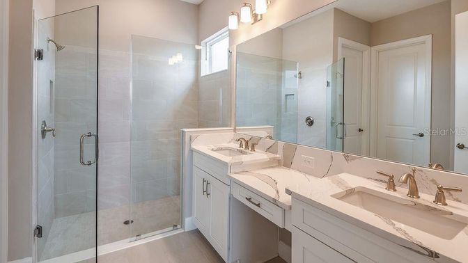 Bathroom, Dual Sink Vanities, Glass Shower, Interior