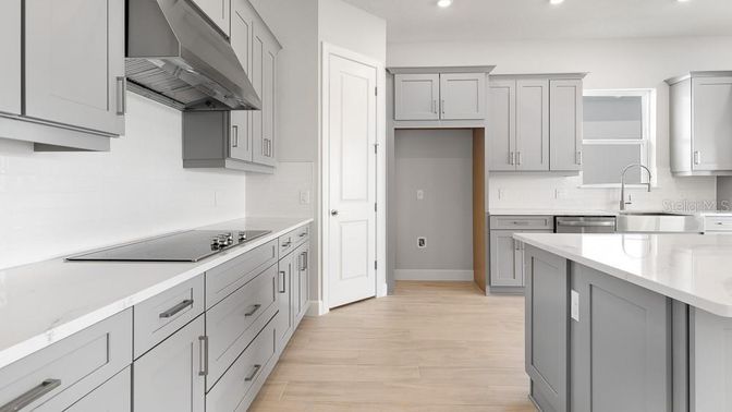 Interior, Kitchen, Recessed Lighting, Wood Texture Flooring