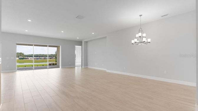 Chandelier, Empty room, Interior, Recessed Lighting, Wood Texture Flooring