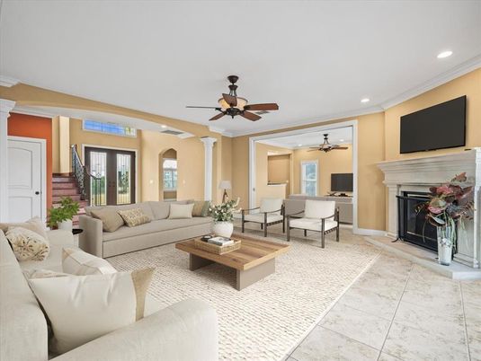 Fireplace, Interior, Living room, Recessed Lighting