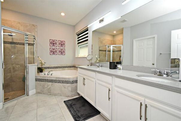 Bathroom, Dual Sink Vanities, Glass Shower, Interior, Recessed Lighting