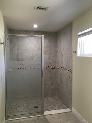 Bathroom, Glass Shower, Interior, Recessed Lighting