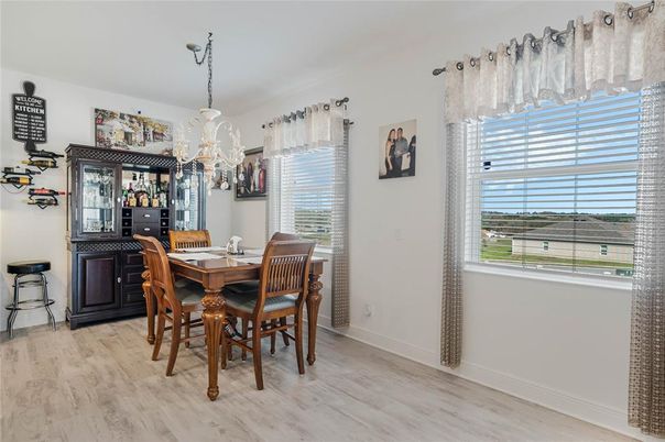 Dining room, Interior, Pendant Lights, Wood Texture Flooring