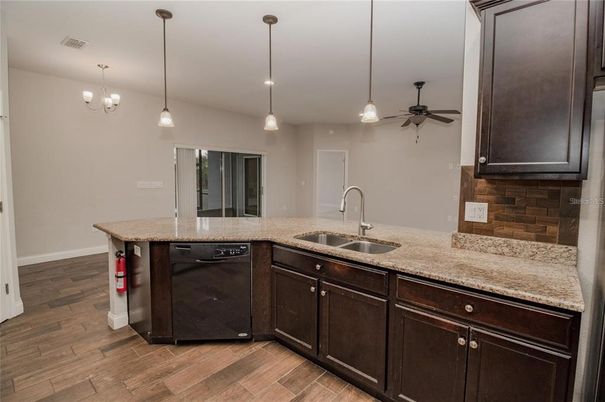 Interior, Kitchen, Pendant Lights, Wood Texture Flooring