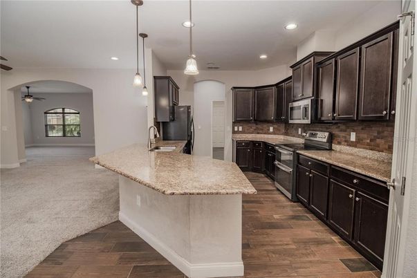Interior, Kitchen, Pendant Lights, Recessed Lighting, Wood Texture Flooring