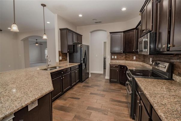 Interior, Kitchen, Pendant Lights, Recessed Lighting, Wood Texture Flooring