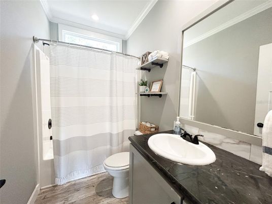 Bathroom, Interior, Recessed Lighting, Wood Texture Flooring