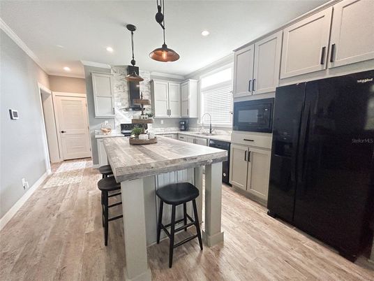 Interior, Kitchen, Pendant Lights, Recessed Lighting, Wood Texture Flooring