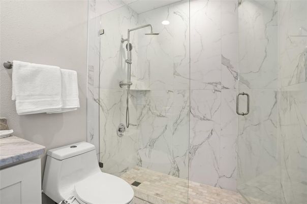 Bathroom, Glass Shower, Interior, Marble Walls