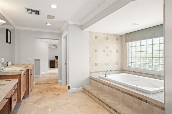Bathroom, Glass Shower, Interior, Recessed Lighting, Tile Countertops
