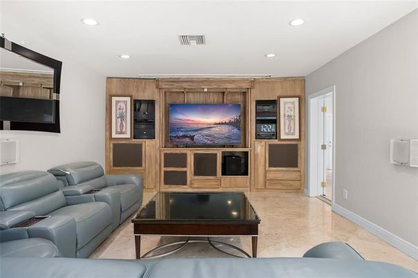 Interior, Living room, Recessed Lighting, Wooden Walls