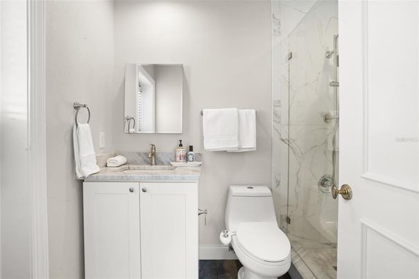 Bathroom, Glass Shower, Interior, Marble Walls