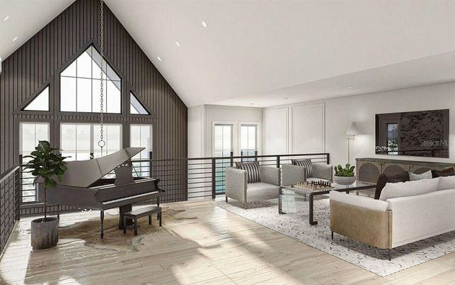 Interior, Living room, Piano, Recessed Lighting, Wood Texture Flooring
