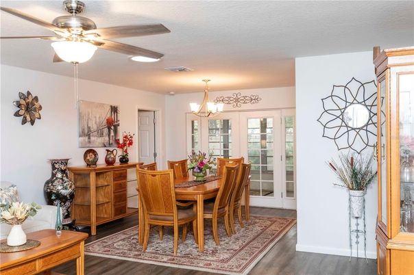 Chandelier, Dining room, Interior, Wood Texture Flooring