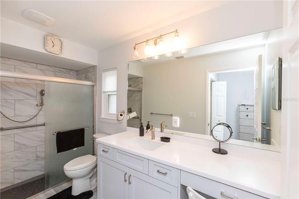 Bathroom, Dual Sink Vanities, Glass Shower, Interior, Marble Walls