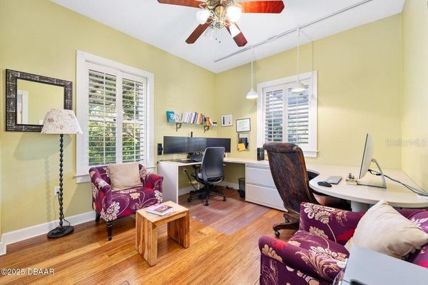 Home Office, Interior, Pendant Lights, Wood Texture Flooring