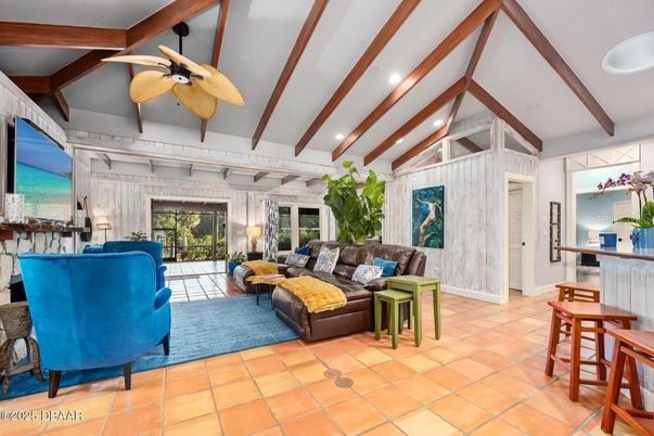 Interior, Living room, Recessed Lighting, Wooden Beams