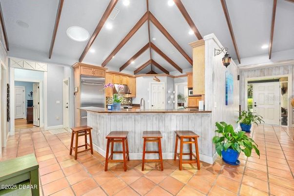 Interior, Kitchen, Recessed Lighting, Stainless Steel Appliances, Wooden Beams