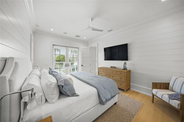 Bedroom, Interior, Recessed Lighting, Wood Texture Flooring