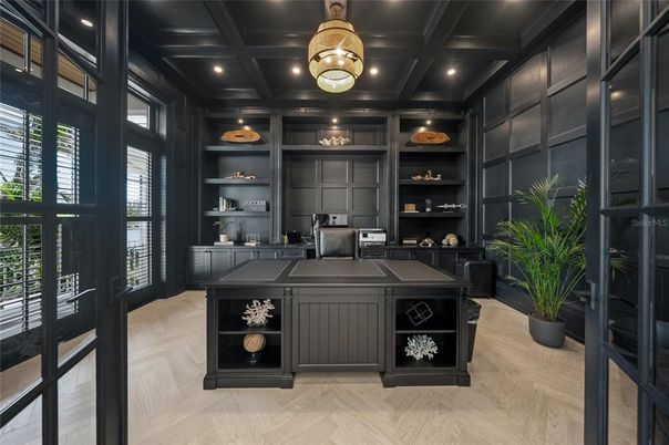 Home Office, Interior, Recessed Lighting, Wood Texture Flooring