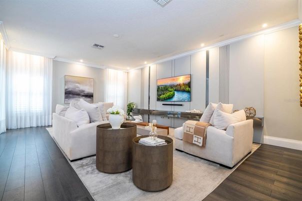 Interior, Living room, Recessed Lighting, Wood Texture Flooring