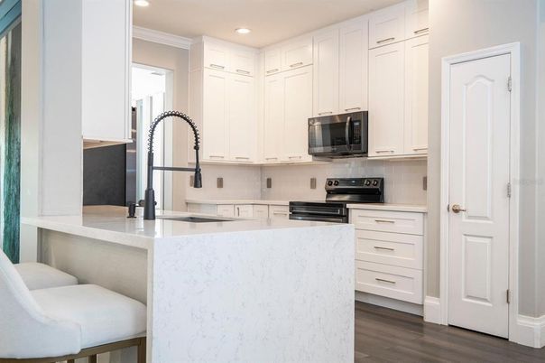 Interior, Kitchen, Recessed Lighting, Wood Texture Flooring