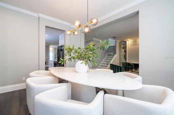 Dining room, Interior, Kitchen, Pendant Lights, Wood Texture Flooring