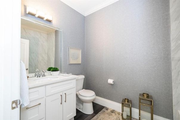 Bathroom, Interior, Marble Walls, Wood Texture Flooring